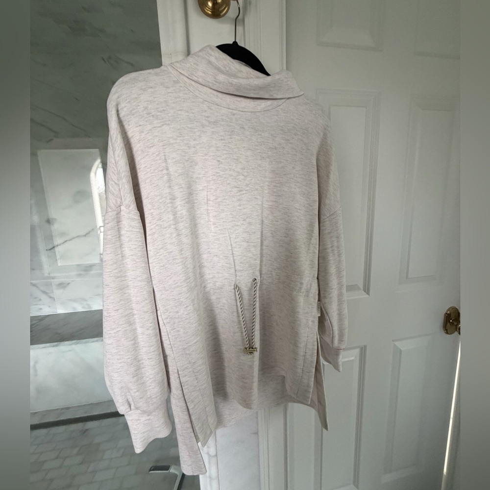 Varley Light Heather Cream Funnel Neck Drawstring Sweater
